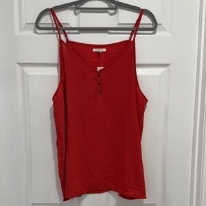 Red Women's Sleeveless Henley Tank Top